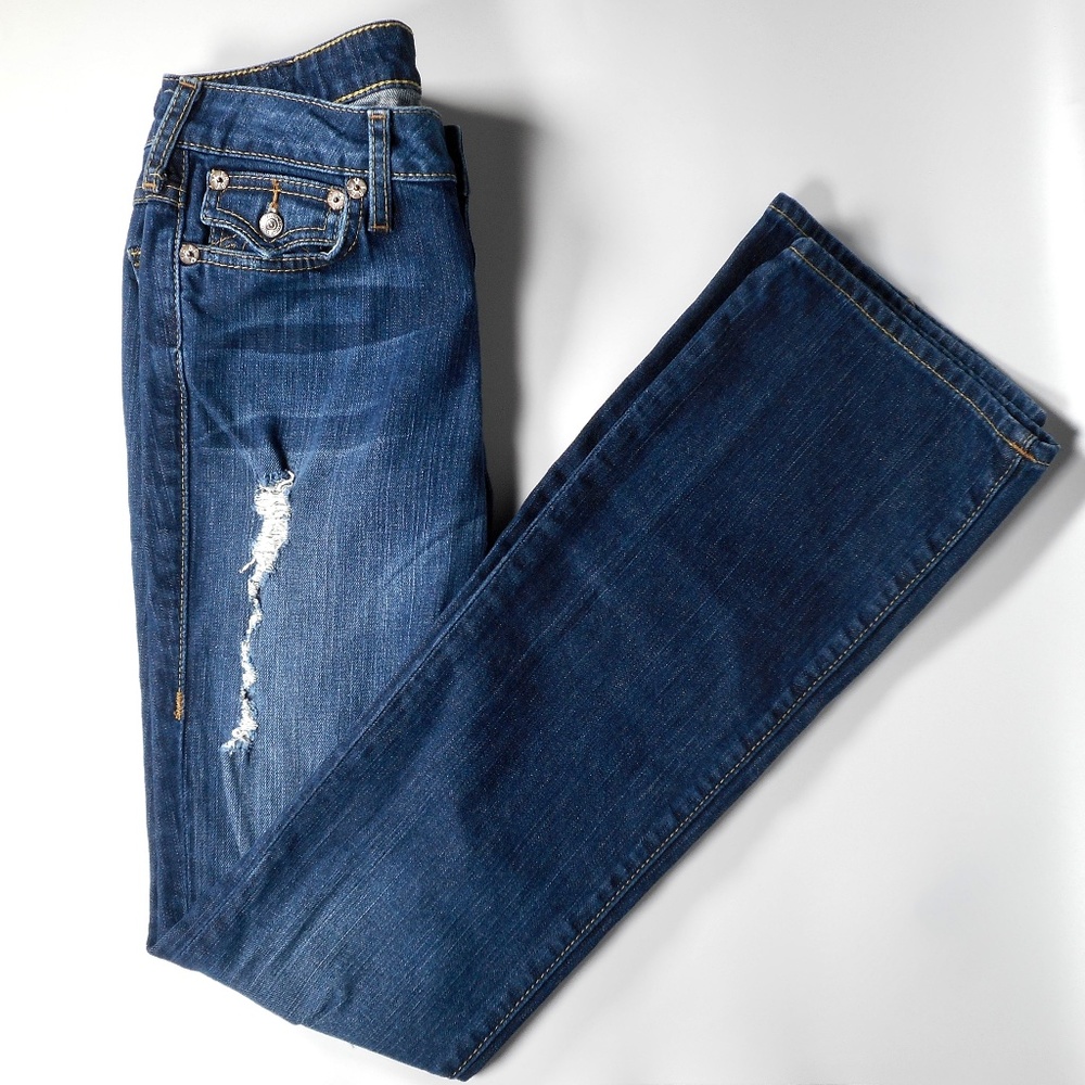 True Religion Becky Distressed 27 Denim Blue Jeans Flap Pocket Cotton USA